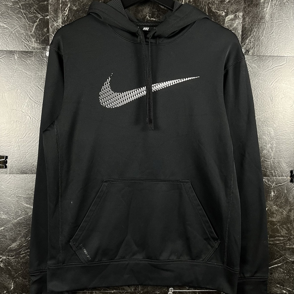 Nike Men's Black Therma Fit Center Swoosh Hoodie Small -Flaws